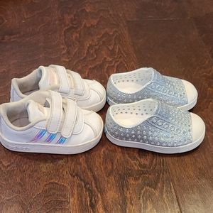 Silver Native & white Adidas toddler size 4 shoes